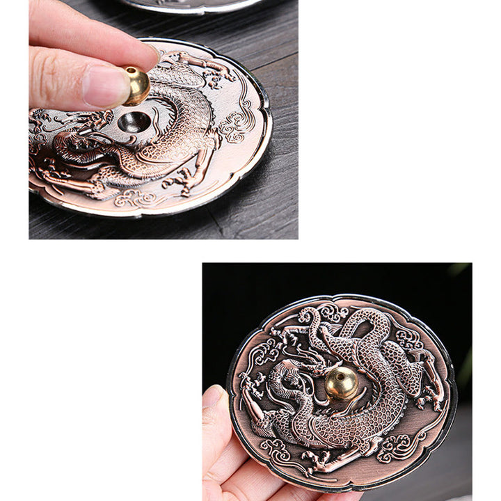 Buddha Stones丸型 縁起の良い龍 守護 銅合金 スティック型 香炉 装飾
