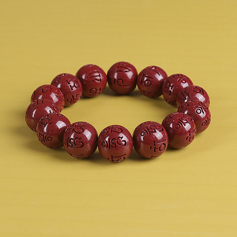 Buddha Stones天然 ダブル 貔貅 辰砂オーム・マニ・パドメ・フム富と幸運のビーズブレスレット