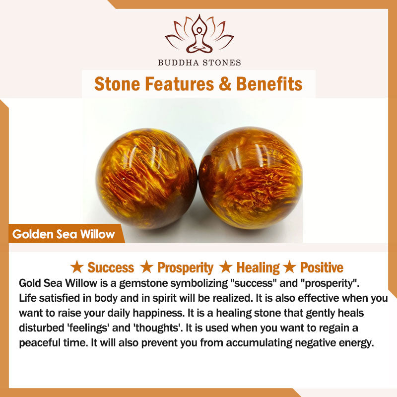 Buddha Stones黄金の海柳 成功のポジティブなブレスレットMala