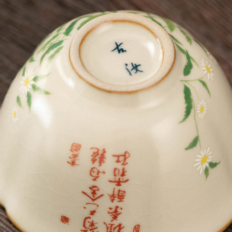 Buddha Stones桃の花 デイジーの花 陶器 ティーカップ カンフーティーカップ