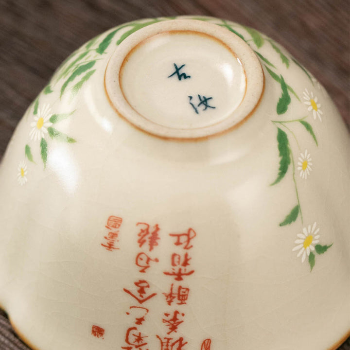 Buddha Stones桃の花 デイジーの花 陶器 ティーカップ カンフーティーカップ