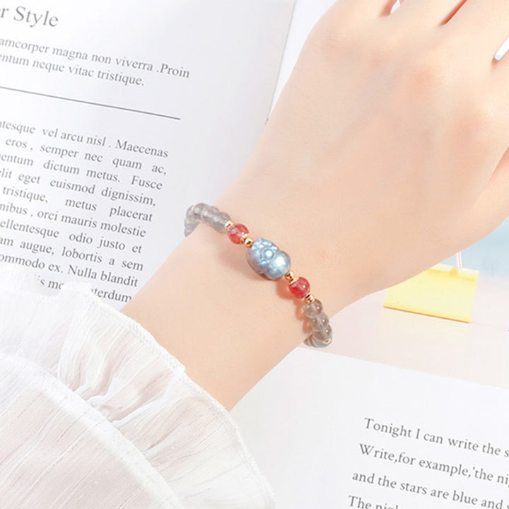 Buddha Stonesムーンストーン ストロベリークォーツ 貔貅ヒーリングブレスレット