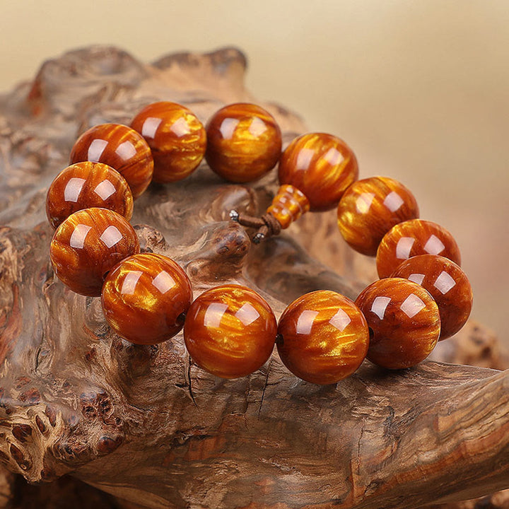 Buddha Stones黄金の海柳 成功のポジティブなブレスレットMala