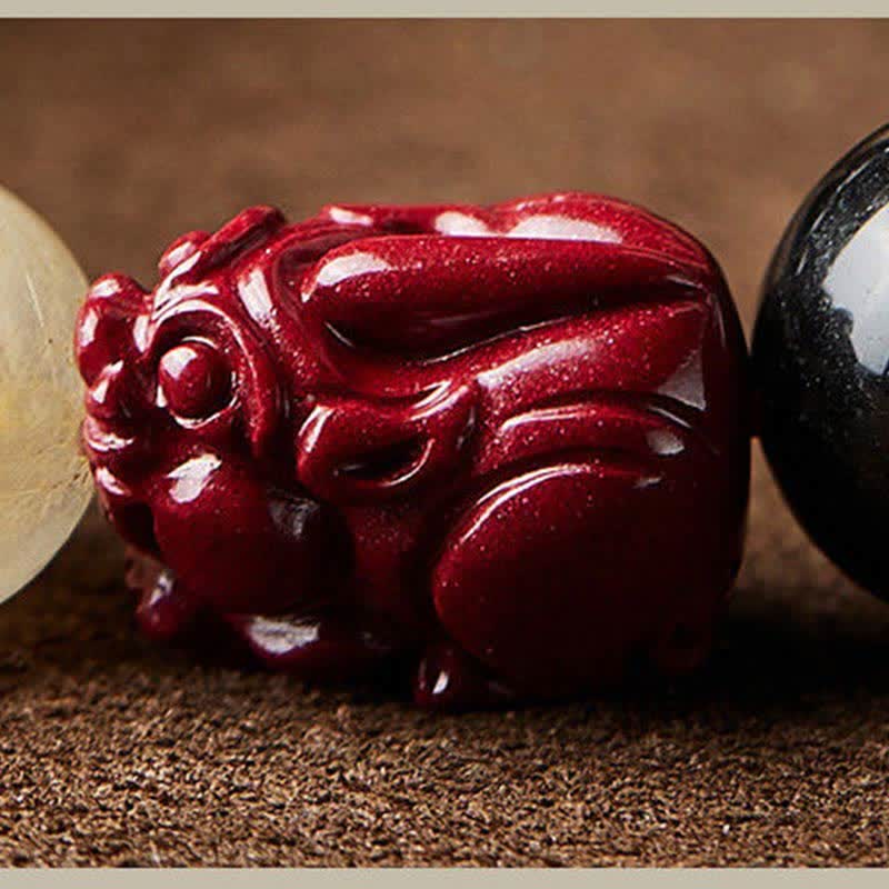 Buddha Stones金彩 黒曜石 貔貅 辰砂オーム・マニ・パドメ・フム守護ブレスレット