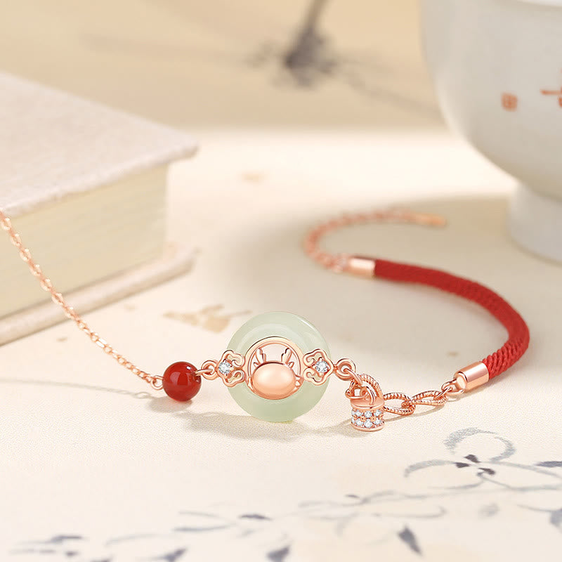 Buddha Stones925スターリングシルバー 龍年 天然和田翡翠 ジルコン 平和バックル 保護ブレスレット ネックレス ペンダント