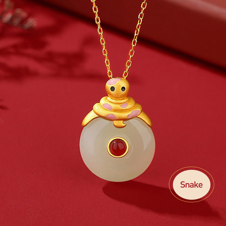 Buddha Stones925 スターリングシルバー 和田翡翠 中国十二支 龍年 赤瑪瑙 幸運の守護ネックレスペンダント