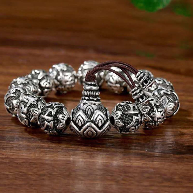 Buddha StonesチベットOm Mani Padme Hum彫刻 合金ビーズ お守り ブレスレット