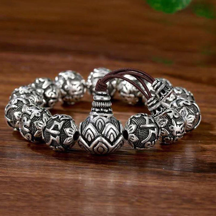 Buddha StonesチベットOm Mani Padme Hum彫刻 合金ビーズ お守り ブレスレット