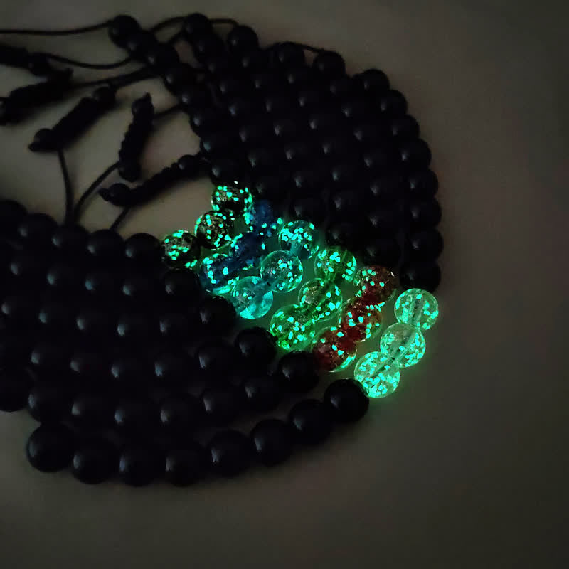 Buddha Stonesブラックオブシディアン 光るグロウストーン 強さのブレスレット
