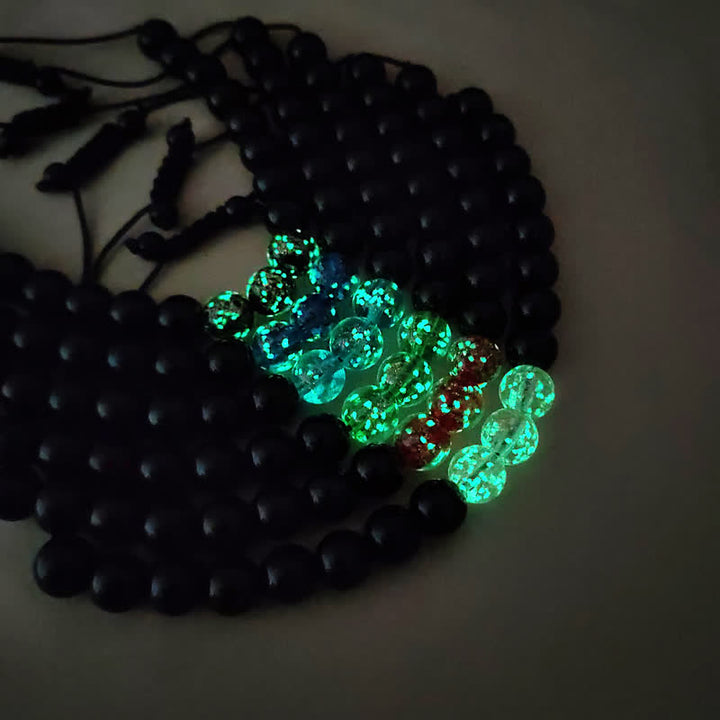 Buddha Stonesブラックオブシディアン 光るグロウストーン 強さのブレスレット