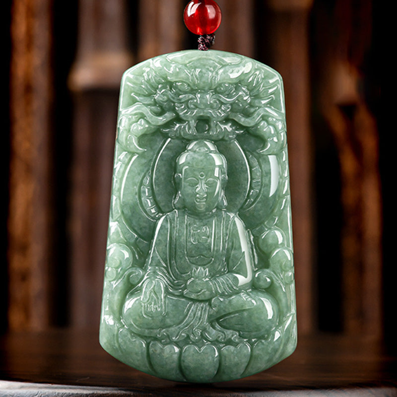 Buddha Stones如来仏 龍 翡翠 お守り 静寂の紐ネックレス