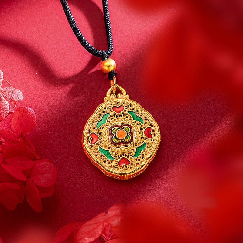 Buddha Stonesの花と愛のハートの銅製富のネックレスペンダント