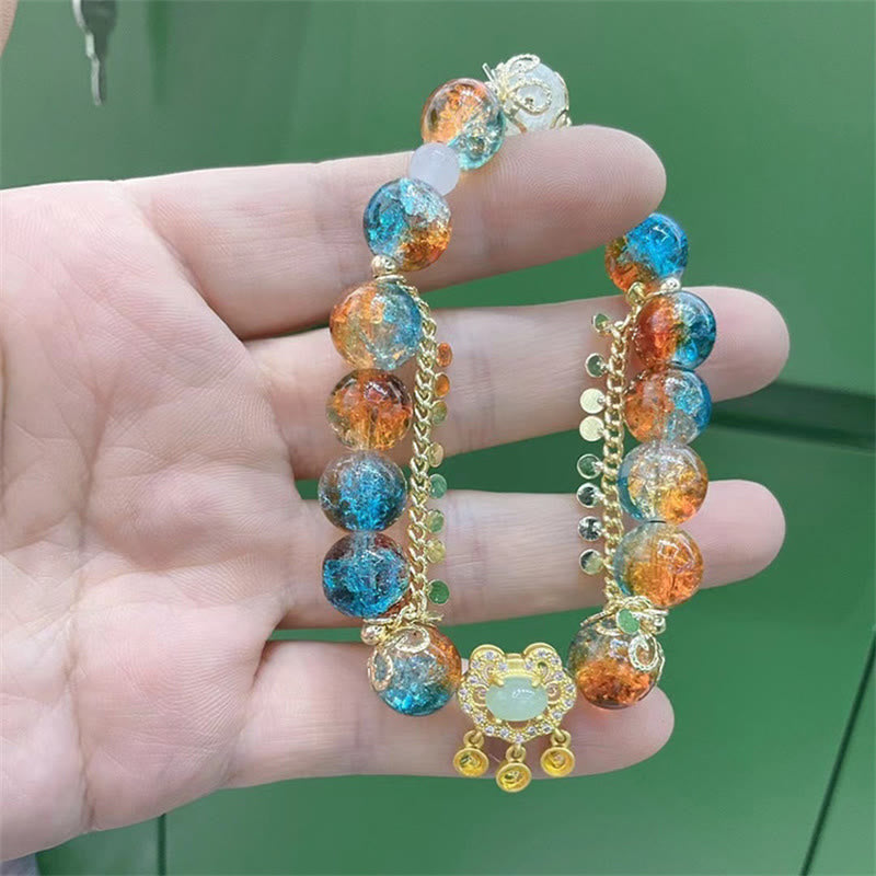 Buddha Stonesカラフル 琉璃 ガラス ビーズ 中国ロックチャーム 幸運 ブレスレット
