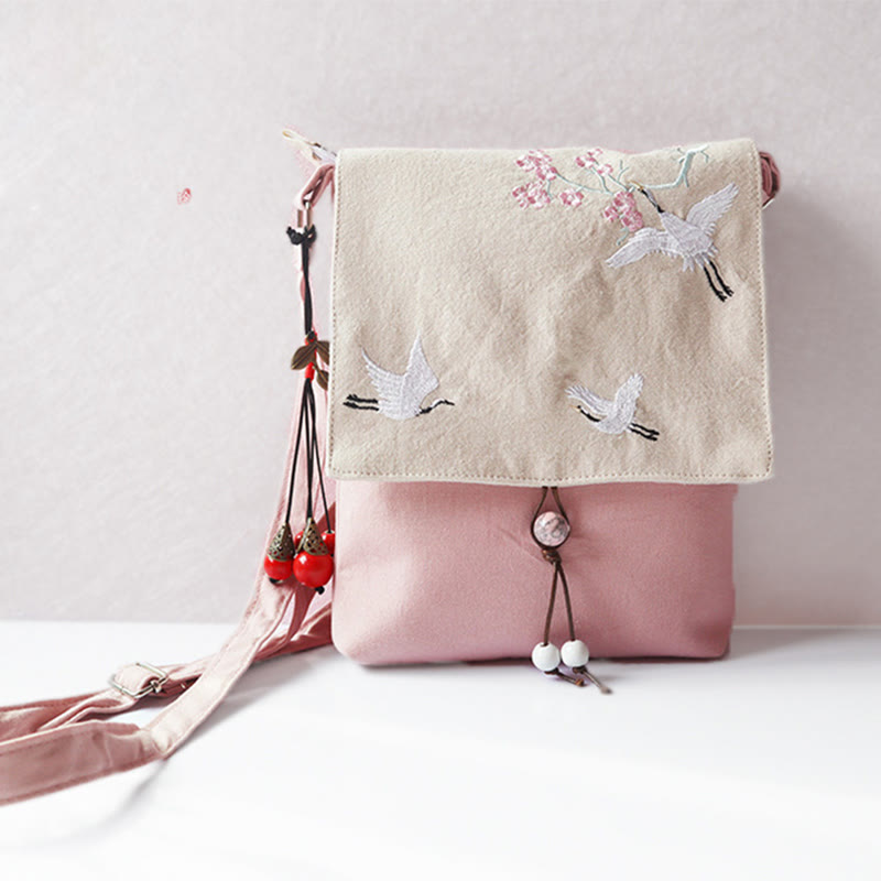 Buddha Stonesハンドメイド刺繍梅花キャンバスクロスボディバッグショルダーバッグハンドバッグ