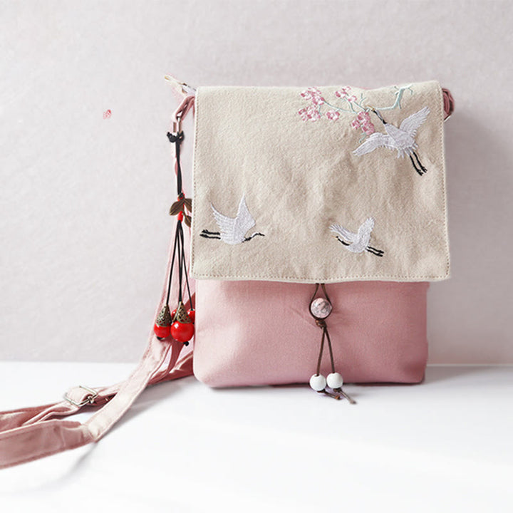 Buddha Stonesハンドメイド刺繍梅花キャンバスクロスボディバッグショルダーバッグハンドバッグ