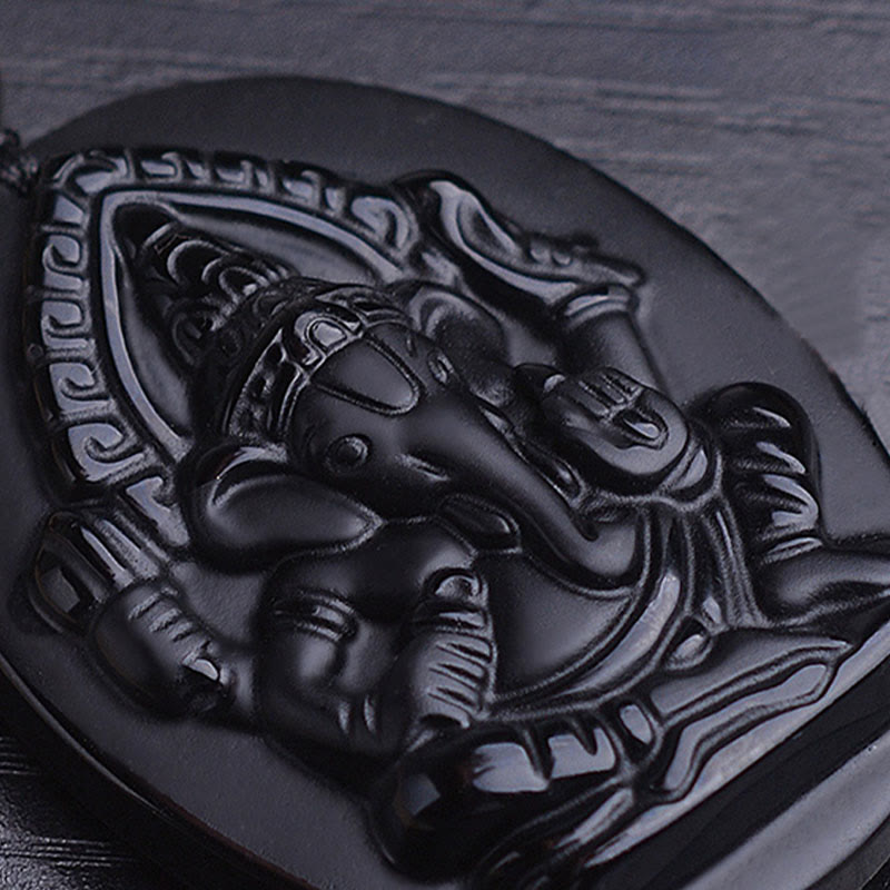 Buddha Stonesチベット黒曜石 ガネーシャ ガンパティ象 富のお守りネックレス