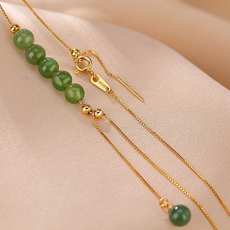 Buddha Stones925スターリングシルバー シアン翡翠ビーズ ヒーリングネックレスペンダント