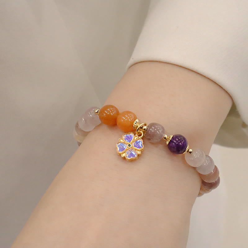 Buddha Stones天然紫金シルク翡翠バイオレットフラワービーズチャーム富のブレスレット