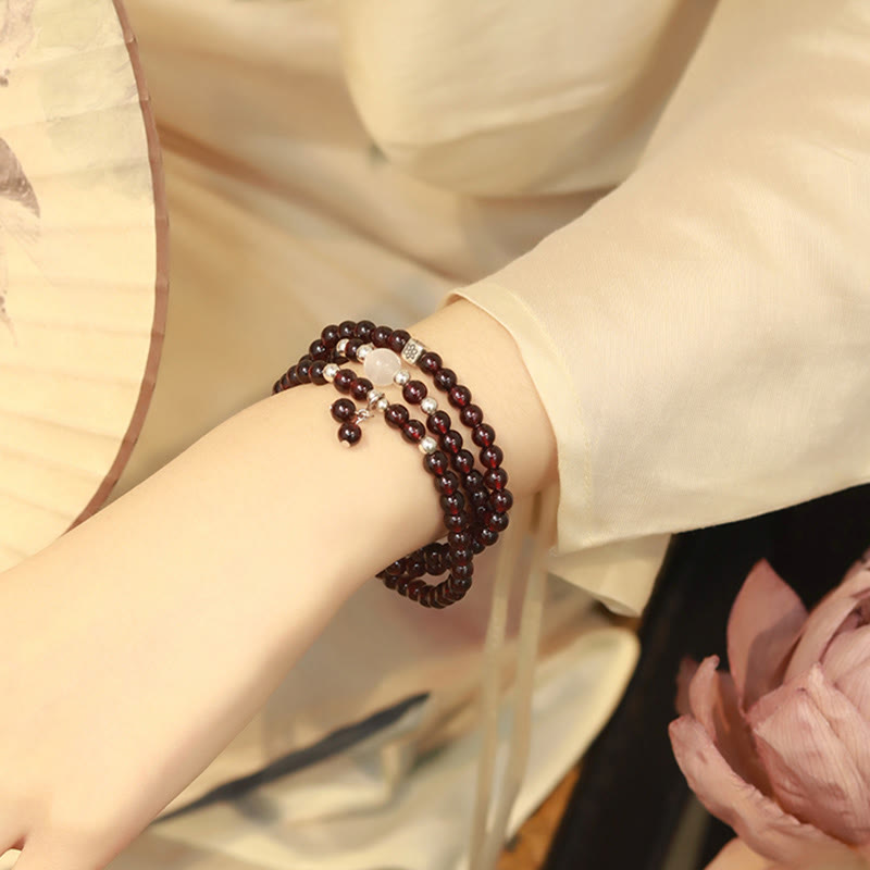 Buddha Stones 925スターリングシルバー 天然ガーネット キャットアイプロテクション トリプルラップブレスレット - image 7
