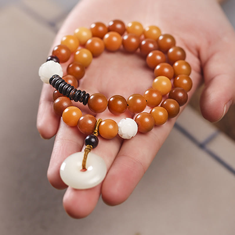 Buddha Stonesシアン菩提樹の種子 蓮の翡翠 平和バックル ウィズダム ダブルラップブレスレット