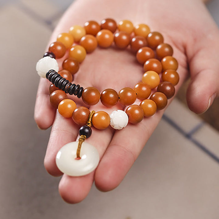 Buddha Stonesシアン菩提樹の種子 蓮の翡翠 平和バックル ウィズダム ダブルラップブレスレット