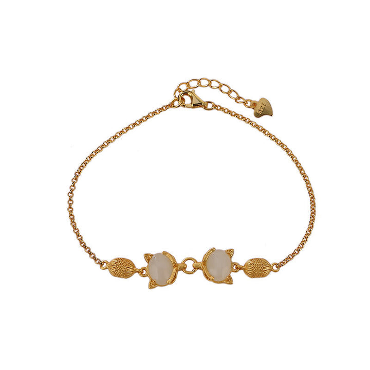 Buddha Stones925 スターリングシルバー 天然和田白翡翠 シアン翡翠 愛らしいキツネの幸運ブレスレット - image 11