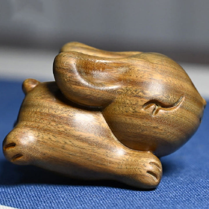 Buddha Stones緑 白檀 小さな ミニ かわいい ウサギ 平和 装飾