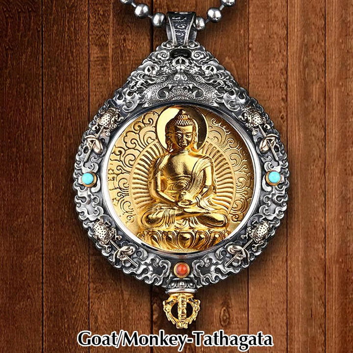 Buddha Stones十二支誕生仏タンカ 九宮 八図 富 回転式ネックレスペンダント - ヤギ/サル-如来 - image 9