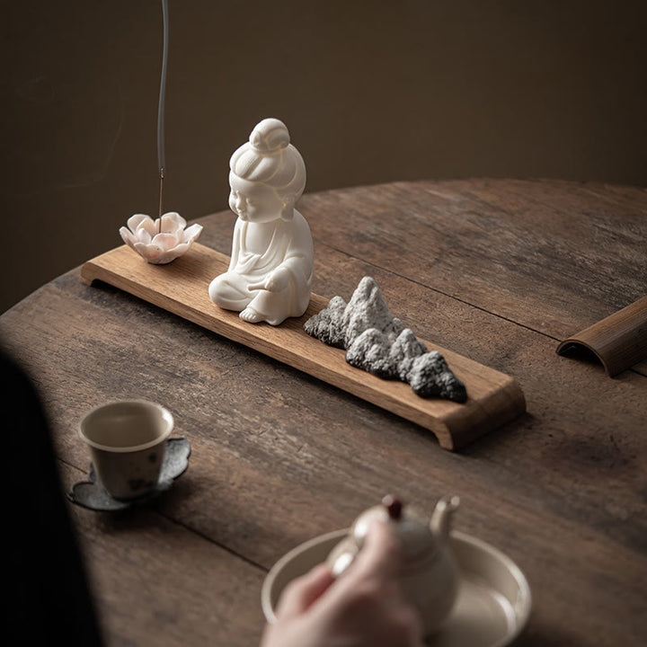 Buddha Stones蓮の花 如来 観音 観音 地蔵菩薩 瞑想 陶器 スティック 香炉 装飾