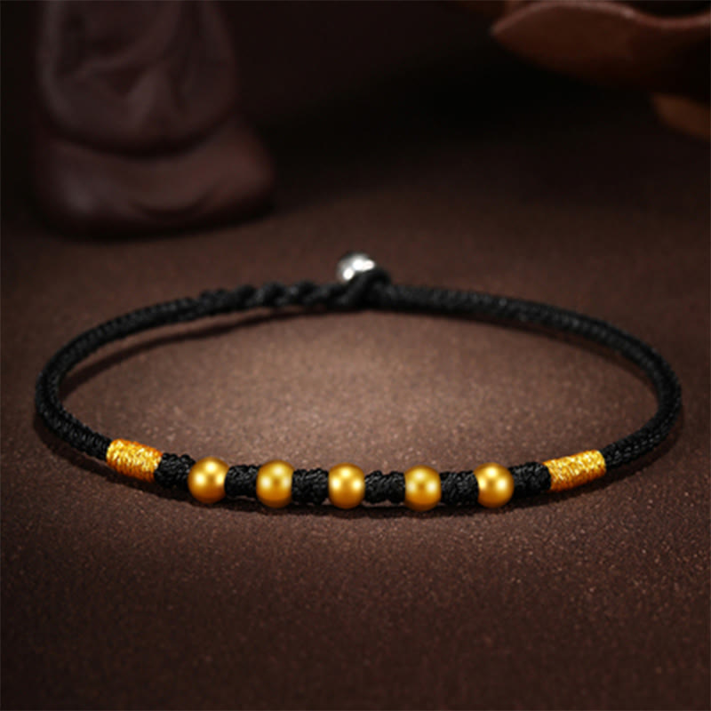 Buddha Stones999 ゴールドビーズ 幸運 キングコングノット ハンドメイド 編み込み 守護ブレスレット