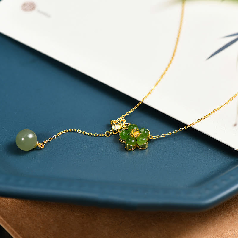 Buddha Stones925スターリングシルバー和田シアン翡翠梅花デザイン幸運ネックレスペンダント