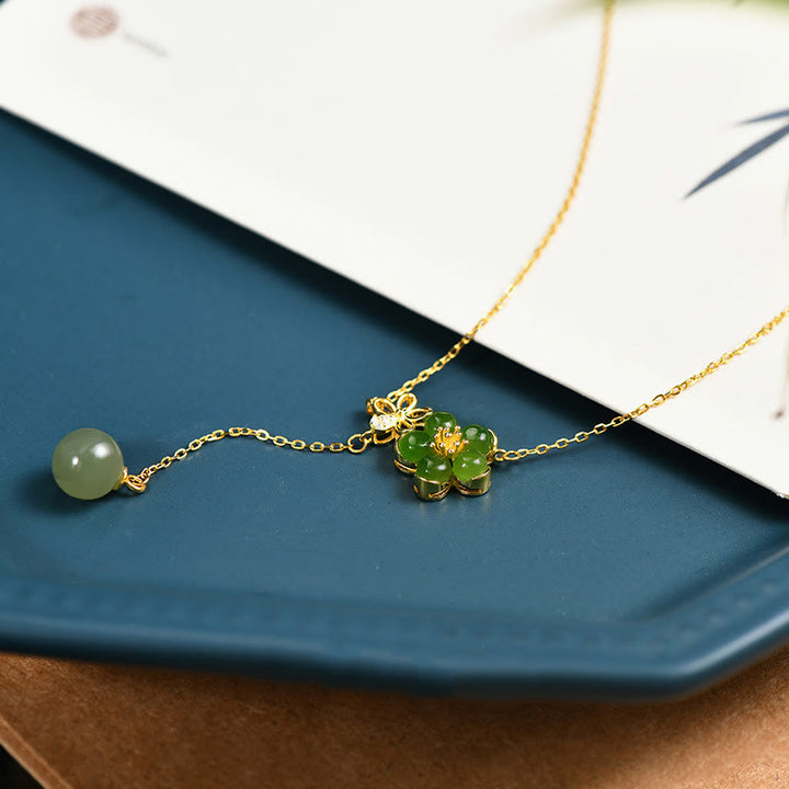 Buddha Stones925スターリングシルバー和田シアン翡翠梅花デザイン幸運ネックレスペンダント
