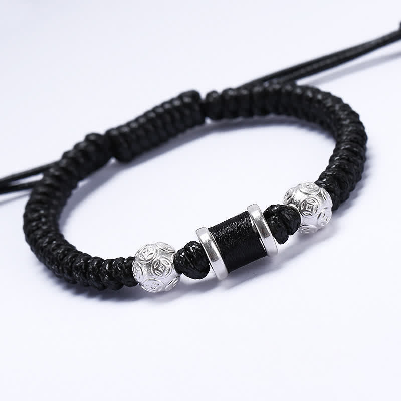 Buddha Stones999 スターリングシルバー 銅コインビーズ 銅バランス編み紐ブレスレット
