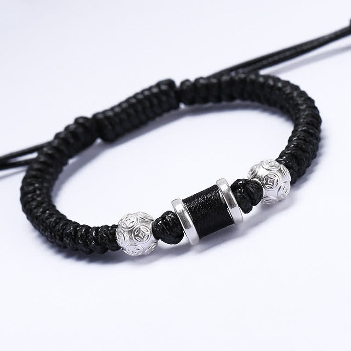 Buddha Stones999 スターリングシルバー 銅コインビーズ 銅バランス編み紐ブレスレット