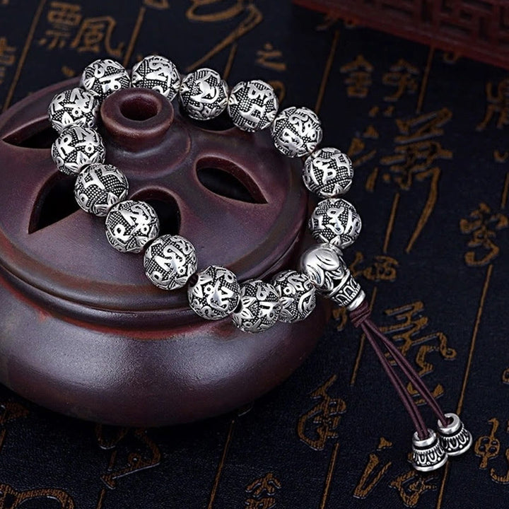 Buddha StonesチベットOm Mani Padme Hum彫刻 合金ビーズ お守り ブレスレット