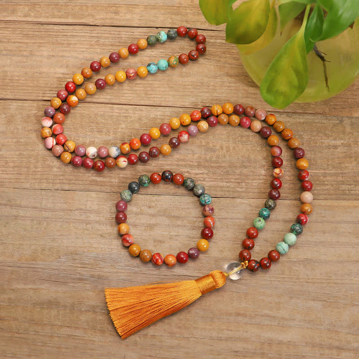 Buddha Stones 108Malaビーズ ムーカイト 感情成長ブレスレット タッセルネックレスペンダント