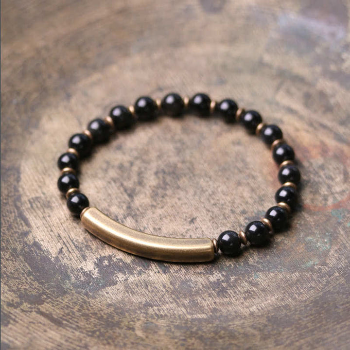 Buddha Stonesレッドジャスパー モスアゲート ブラックオブシディアン クリスタル 銅 平和 カップル ブレスレット