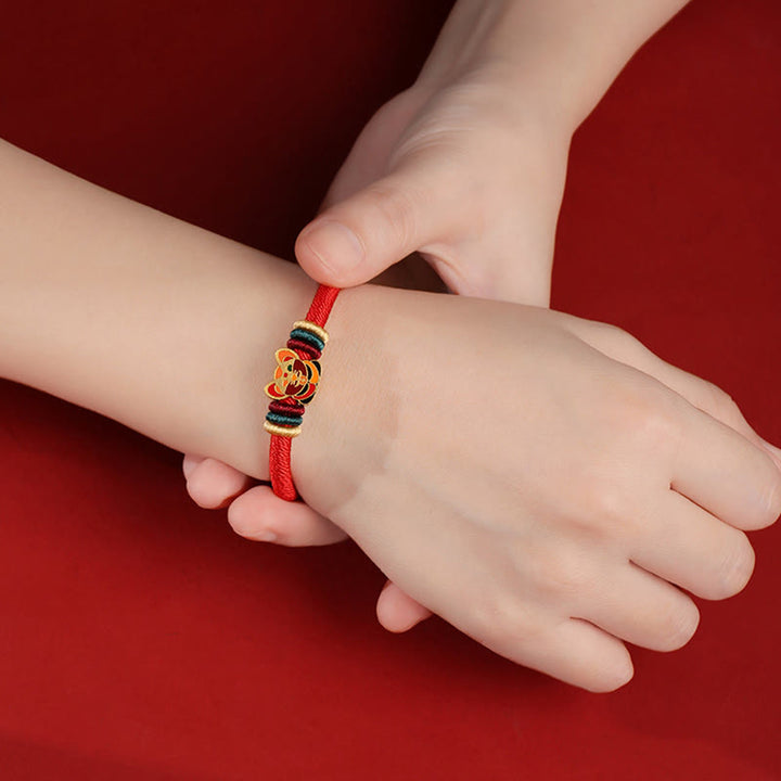 Buddha Stonesハンドメイド925スターリングシルバードラゴン年かわいい中国の十二支幸運編み込みレッドブレスレット