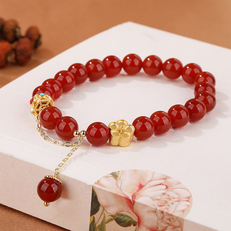 天然赤瑪瑙・白瑪瑙・桃の花の自己受容ブレスレット
