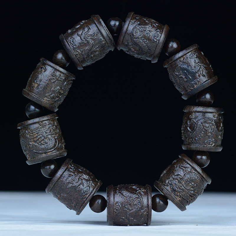 Buddha Stones黒檀十八羅漢 蓮華龍 彫刻 バランスブレスレット