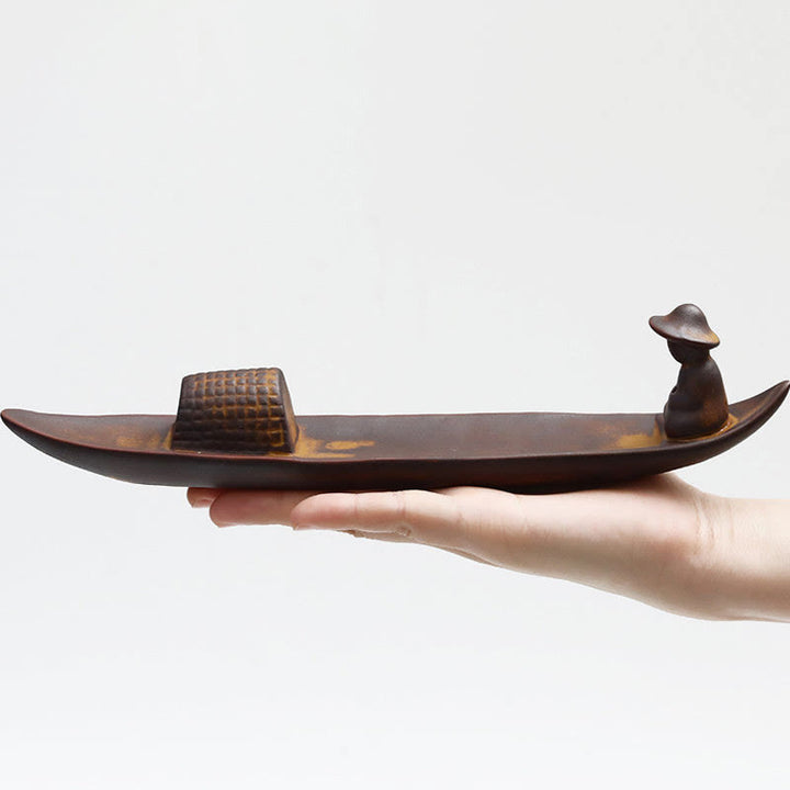 Buddha Stones孤独な漁師が浮かぶ陶器の癒しの香炉