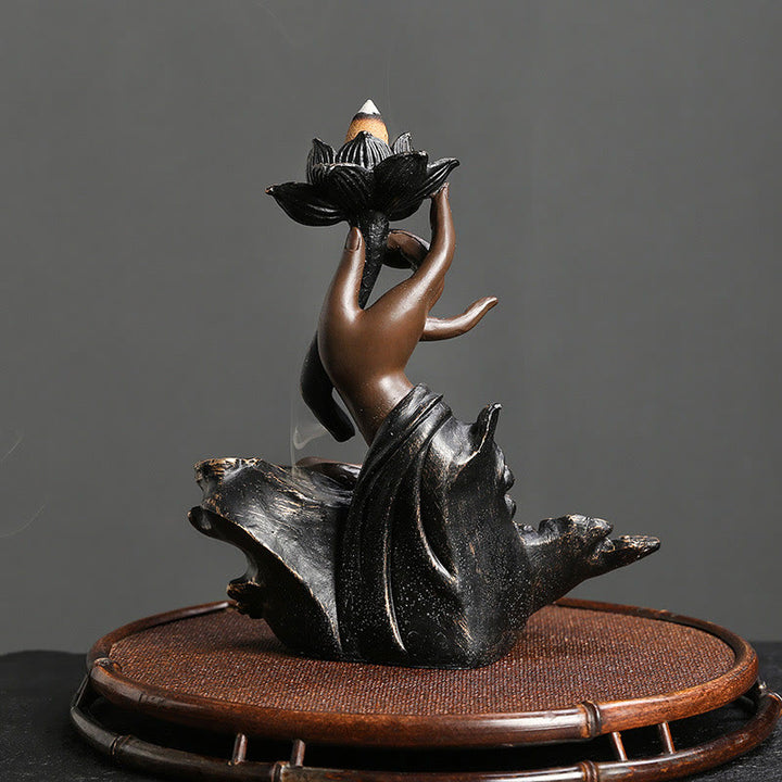 Buddha Stones蓮仏手 吉祥雲模様 瞑想用 樹脂製 逆流香炉