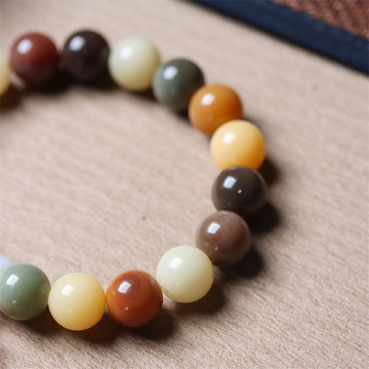 Buddha Stones天然 マルチカラー グラデーション 菩提樹 瑠璃ガラス チャーム 平和ブレスレット