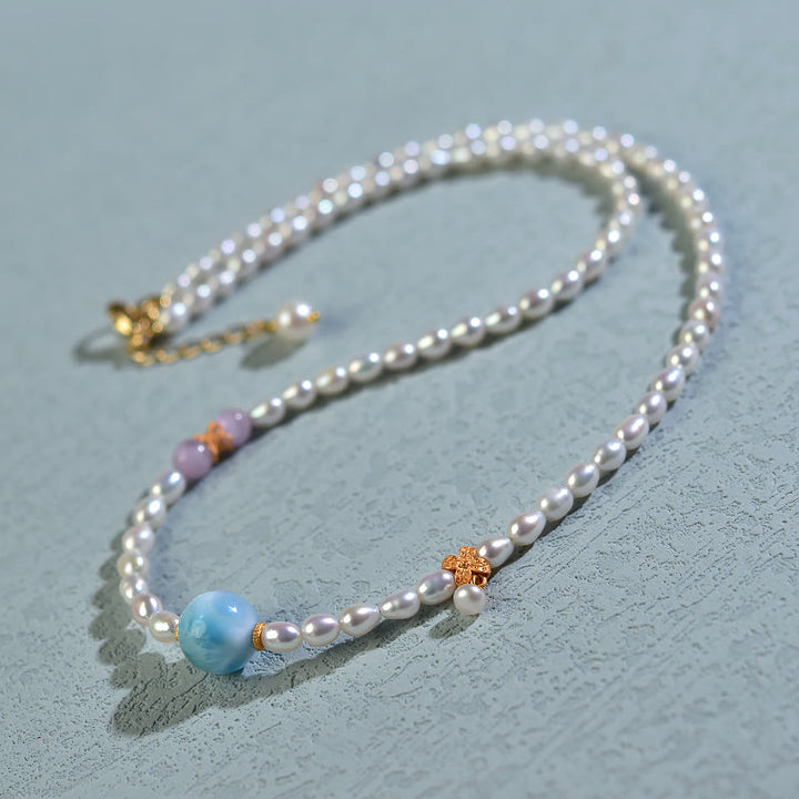 Buddha Stones925スターリングシルバー 天然パール ラリマー シンセリティネックレスペンダント