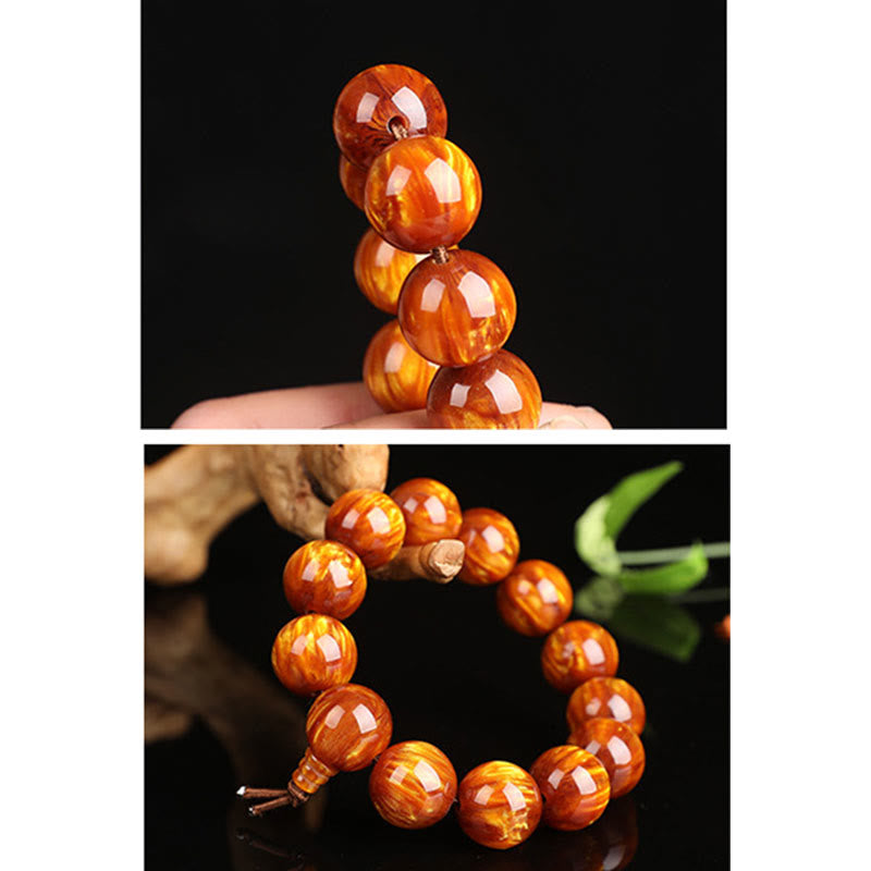 Buddha Stones黄金の海柳 成功のポジティブなブレスレットMala