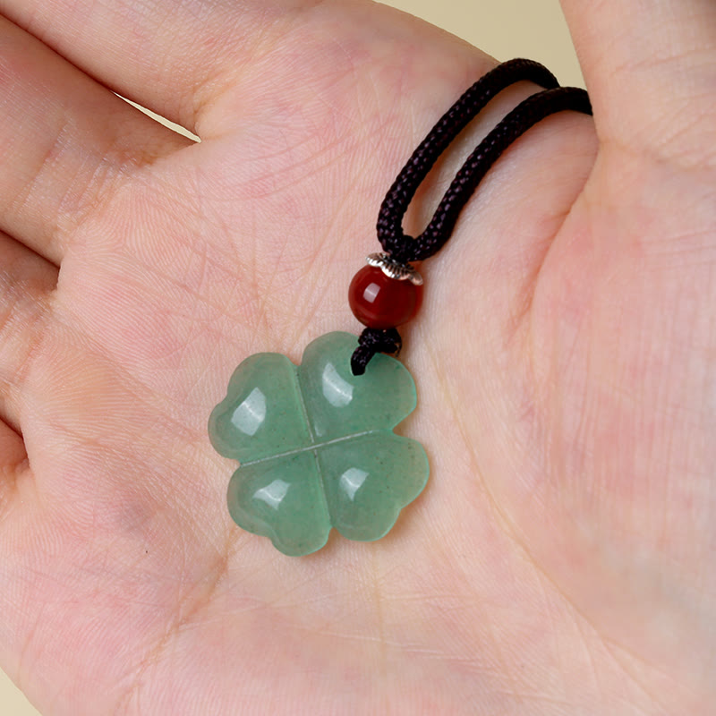 Buddha Stones 925スターリングシルバー グリーンアベンチュリン 四つ葉のクローバー 幸運レザーロープネックレスペンダント