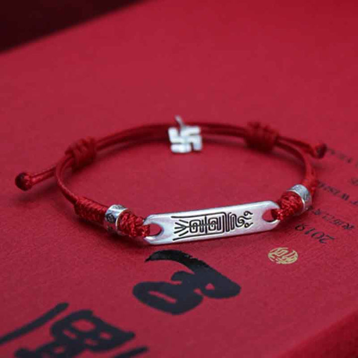 Buddha Stones925スターリングシルバー レッドストリング 幸運の力 編み込みブレスレット