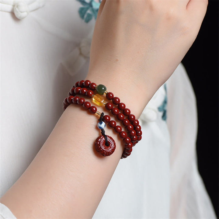 Buddha Stonesチベット辰砂 平和バックル トリプルラップ 祝福ブレスレットMala