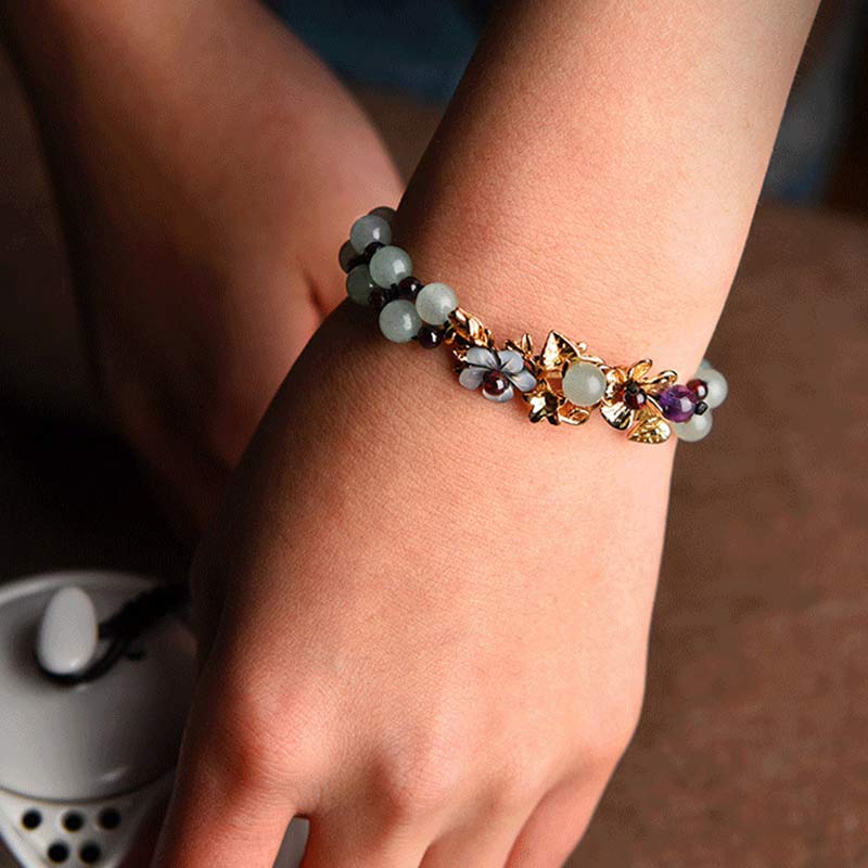 グリーンアベンチュリン ガーネット ビーズ 花びら 幸運 パワーストーンブレスレット Buddha Stones