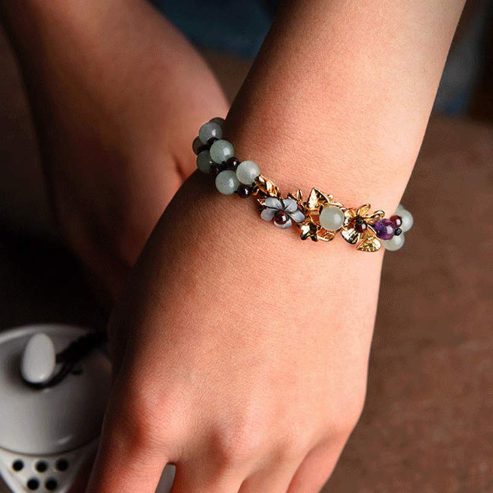 グリーンアベンチュリン ガーネット ビーズ 花びら 幸運 パワーストーンブレスレット Buddha Stones